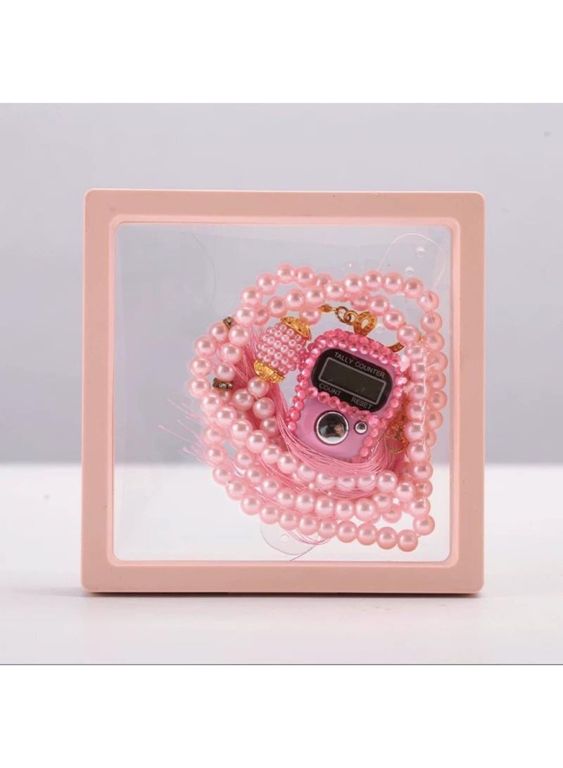 Prayer beads set with electronic counter – elegant design inside a gift box (pink) - Image 1